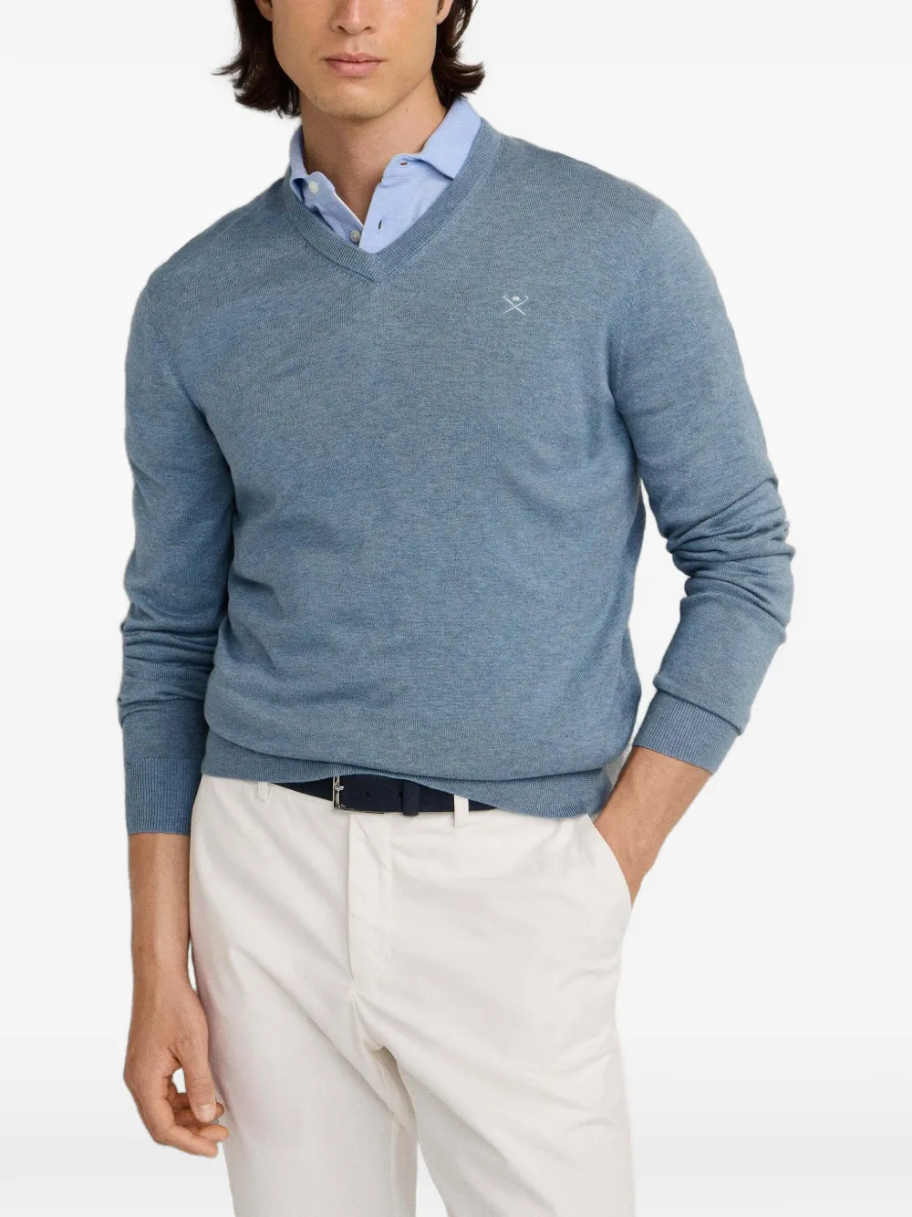 Hackett V-neck Embroidered Sweater In Multi