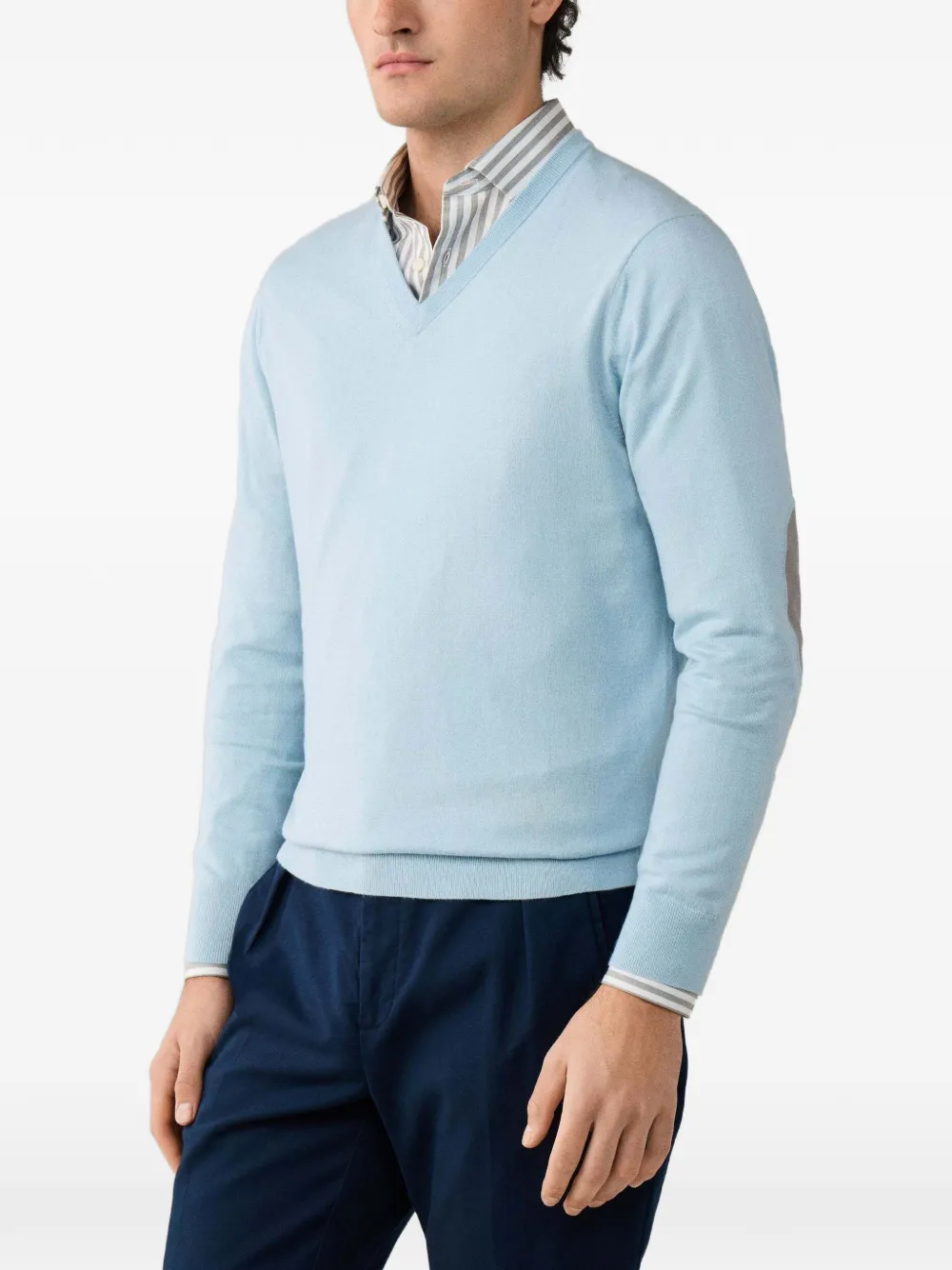 Hackett V-neck Elbow-patch Sweater In Blue