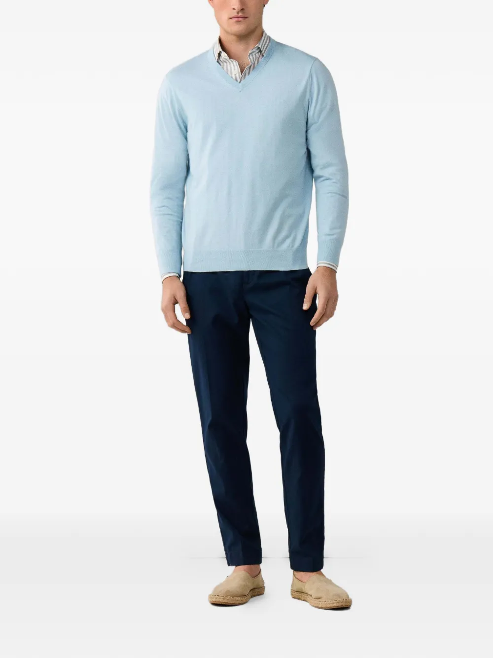 Hackett V-neck Elbow-patch Sweater In Blue