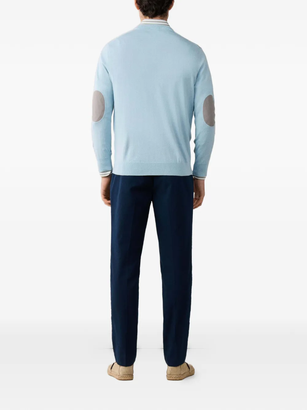 Hackett V-neck Elbow-patch Sweater In Blue