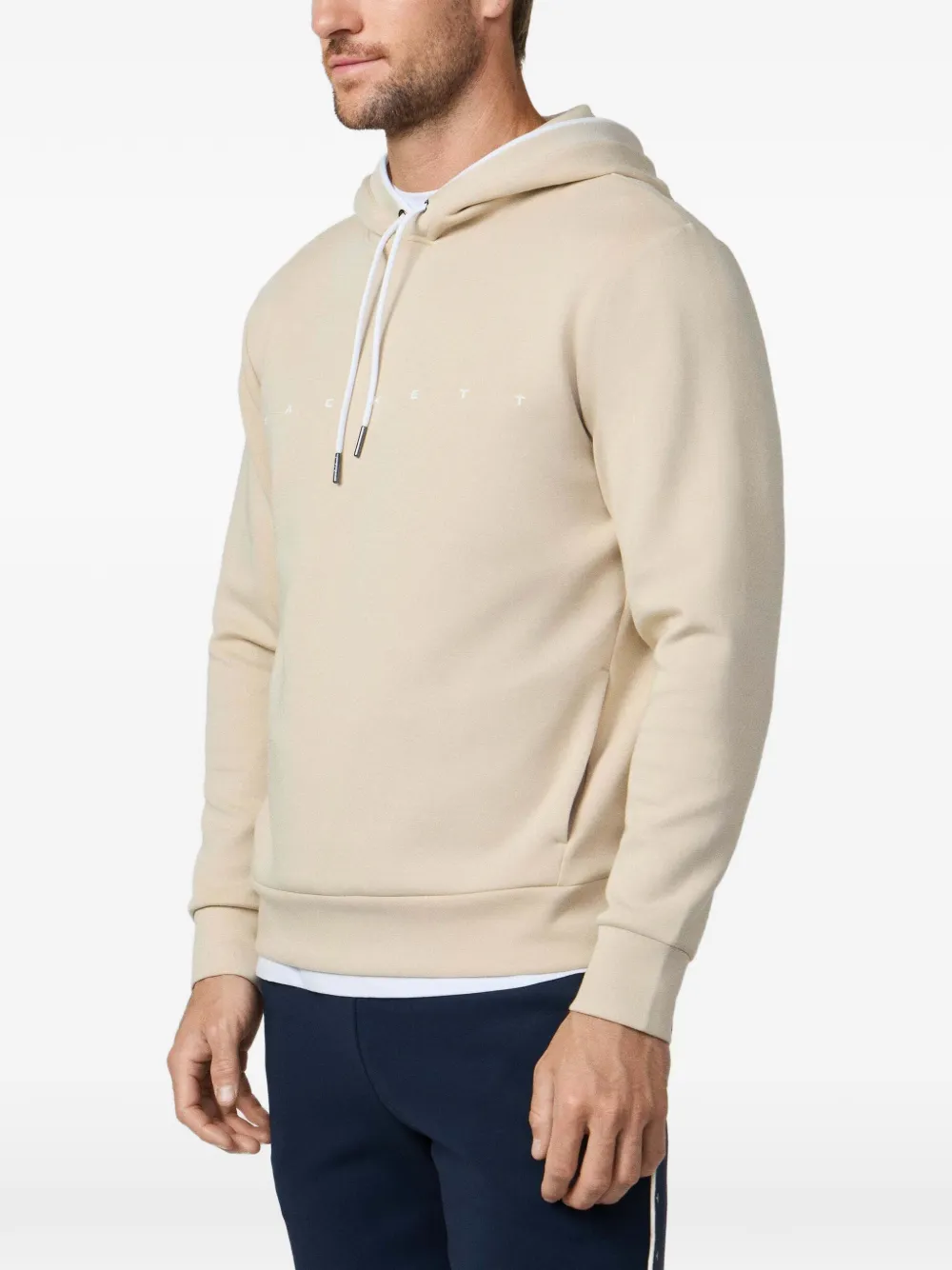 Hackett London Hoodie met logoprint en trekkoord Beige