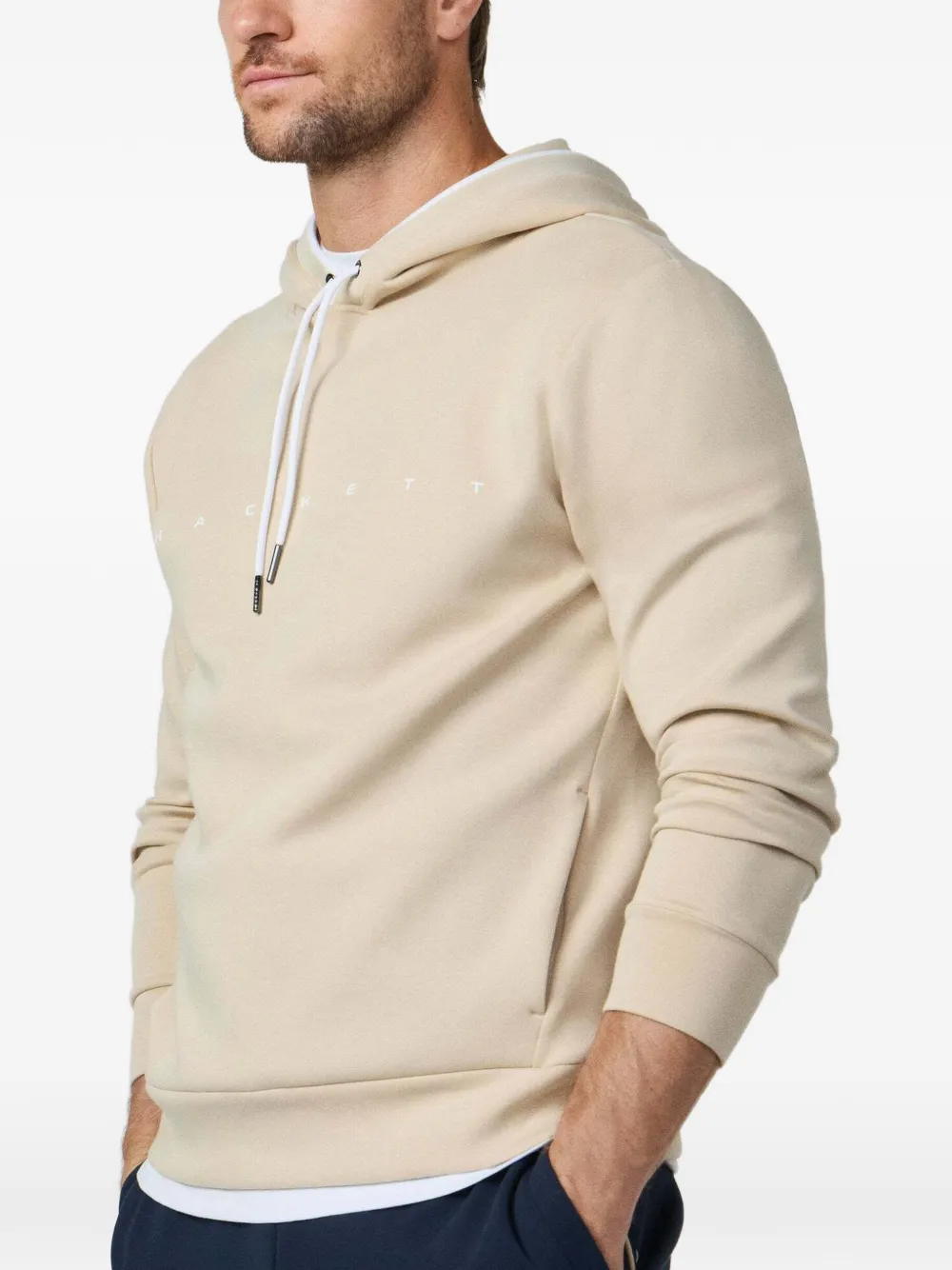 Hackett London Hoodie met logoprint en trekkoord Beige
