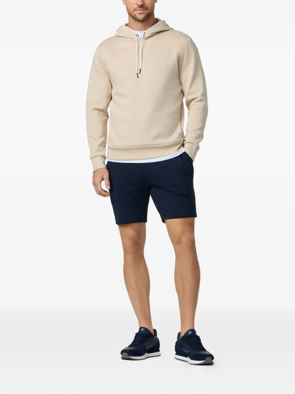 Hackett London Hoodie met logoprint en trekkoord Beige