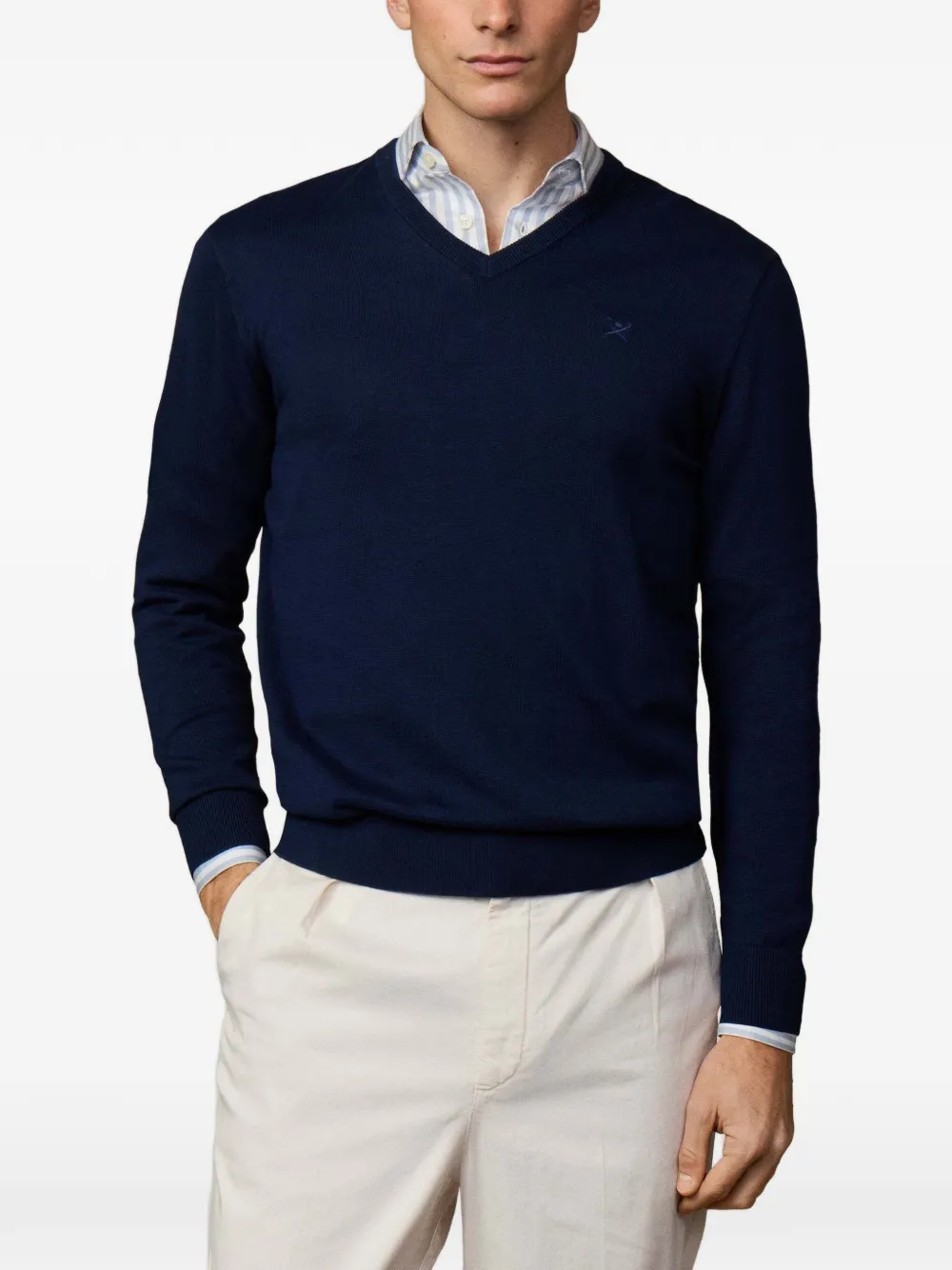 Hackett Embroidered V-neck Sweater In Blue