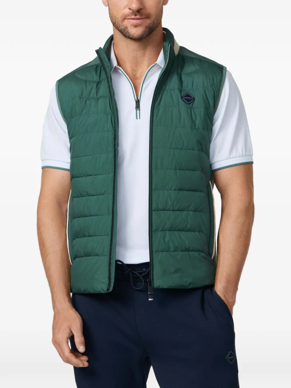 Hackett Baffled-stitch Suede-detail Gilet In Green