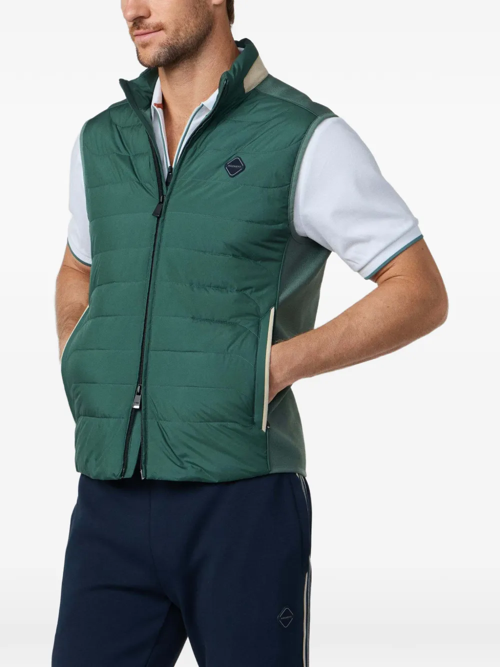 Hackett London Suède gilet met gebarsten stiksel Groen