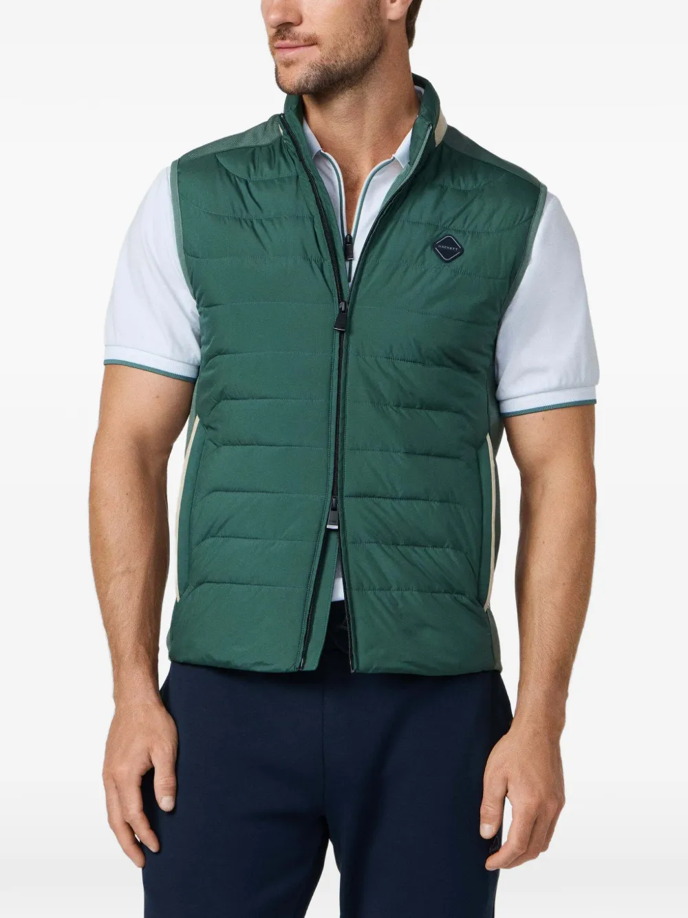 Hackett London Suède gilet met gebarsten stiksel Groen