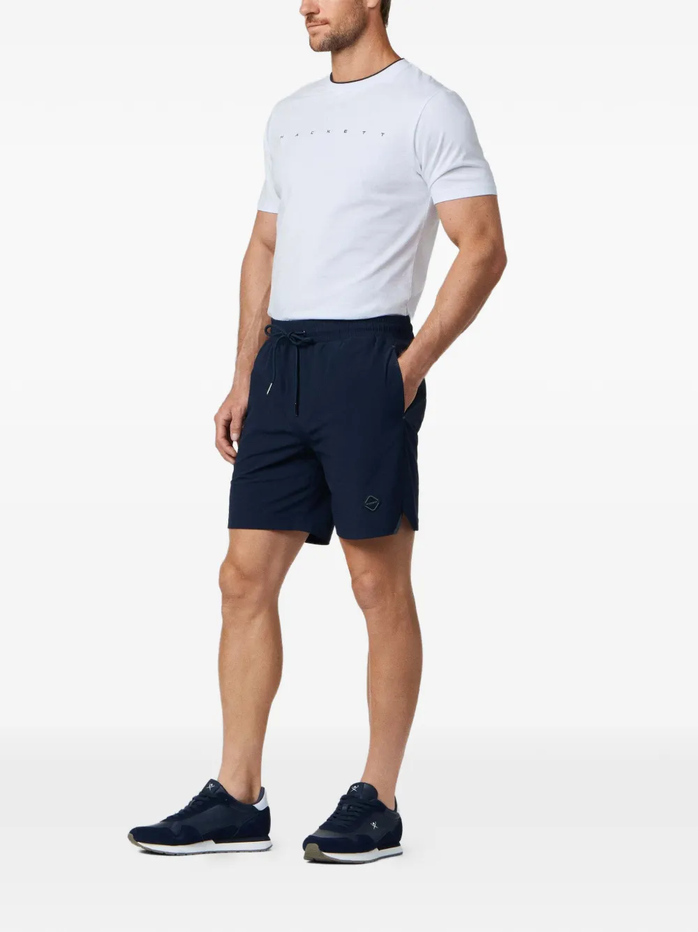 Hackett Logo-patch Drawstring Shorts In Blue