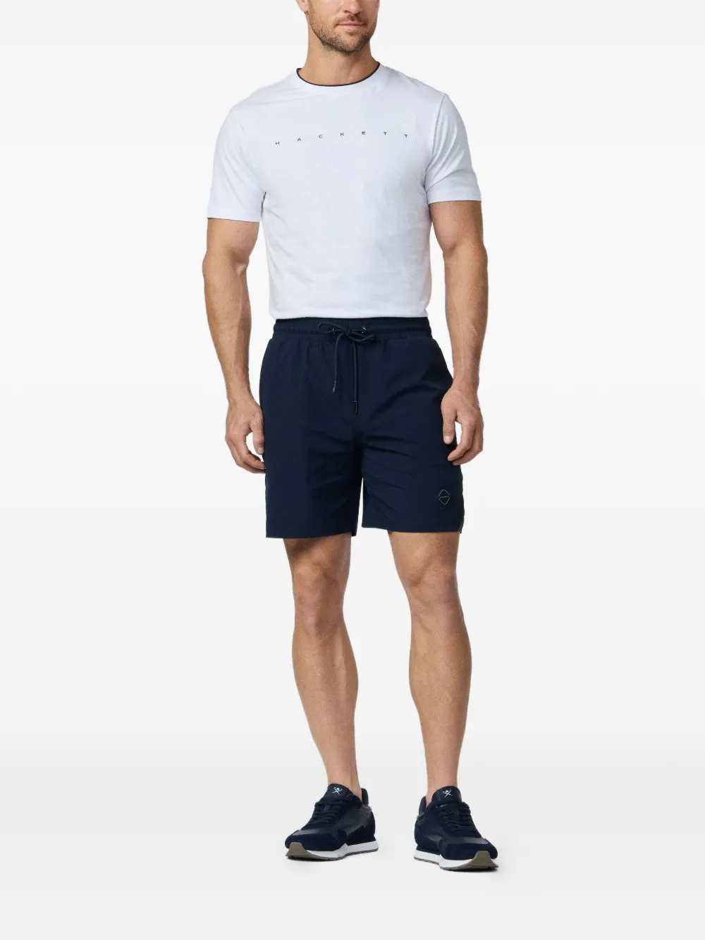 Hackett Logo-patch Drawstring Shorts In Blue