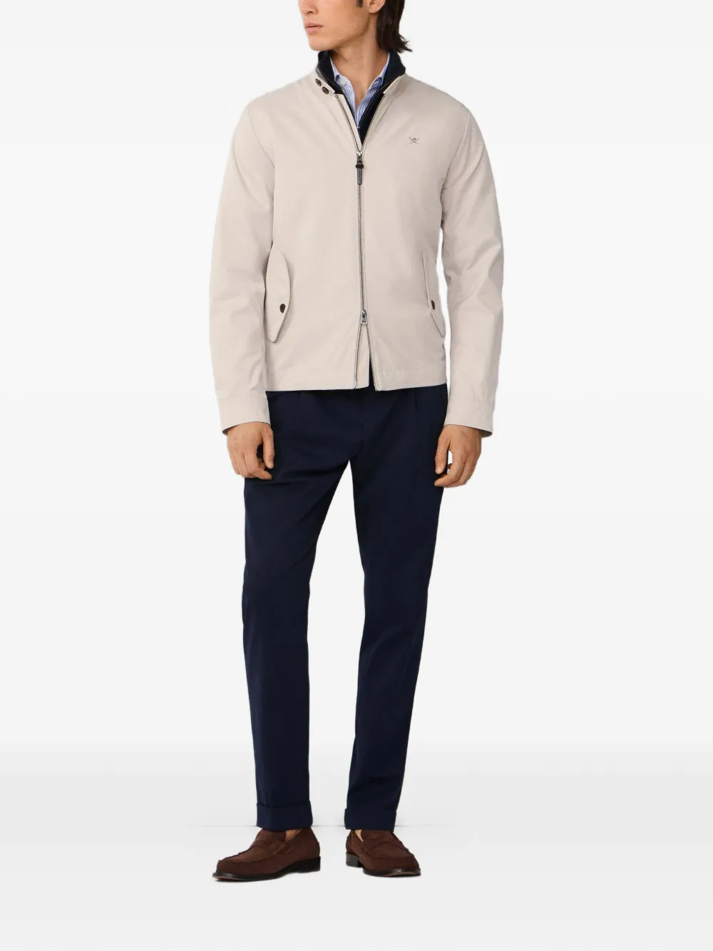 Hackett Logo-embroidered Harrington Jacket In Neutral