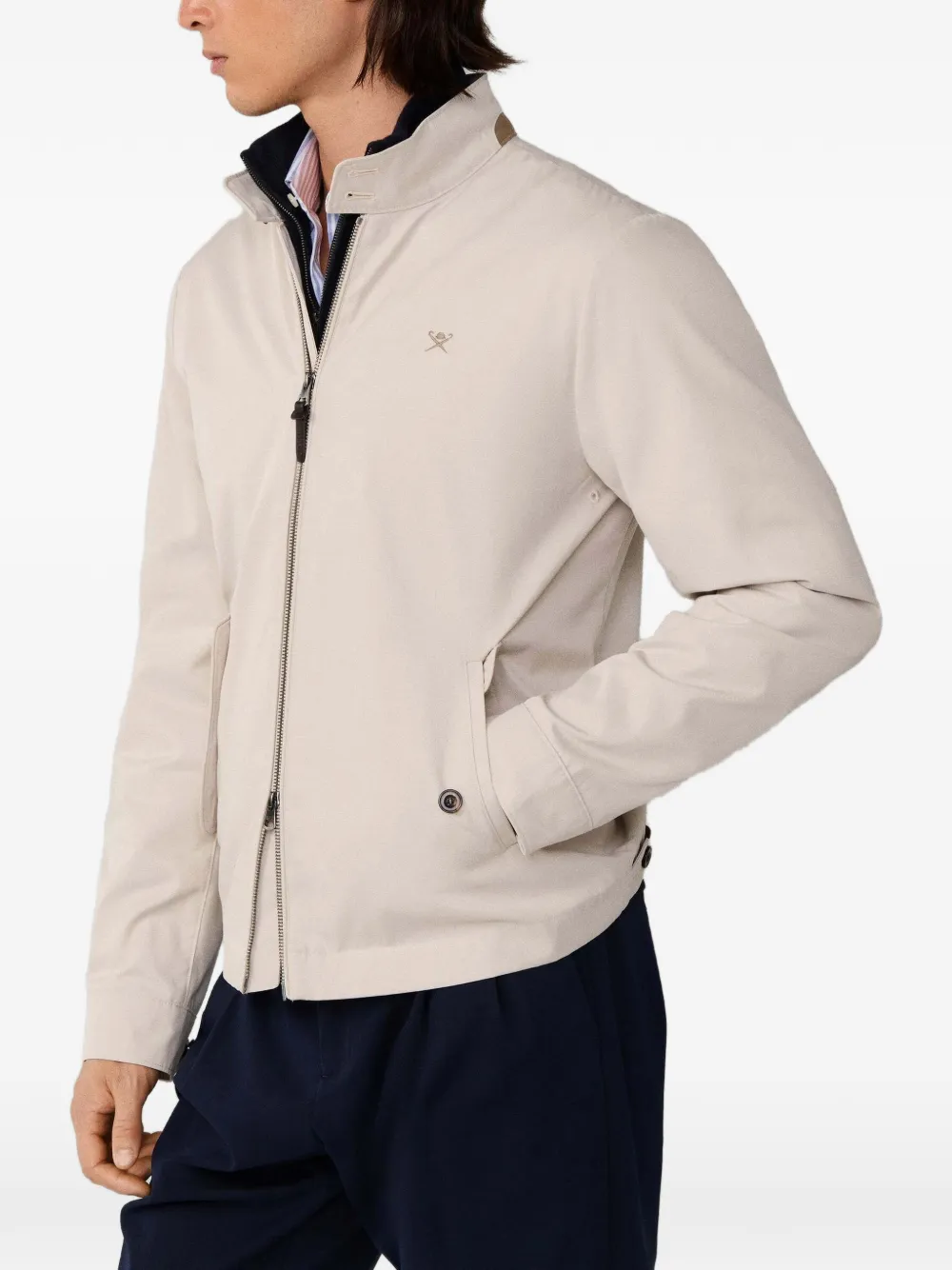 Hackett Logo-embroidered Harrington Jacket In Neutral