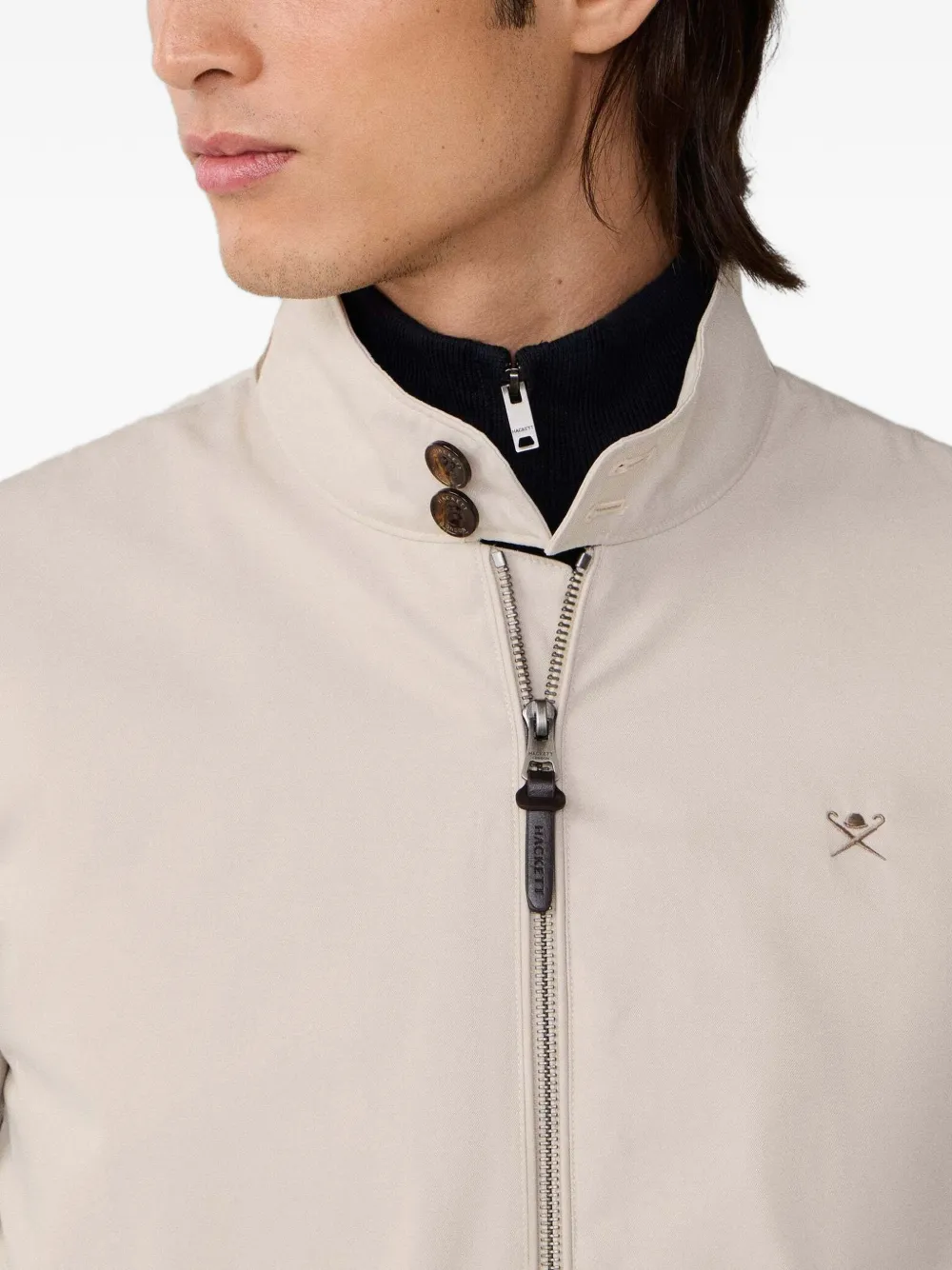 Hackett Logo-embroidered Harrington Jacket In Neutral