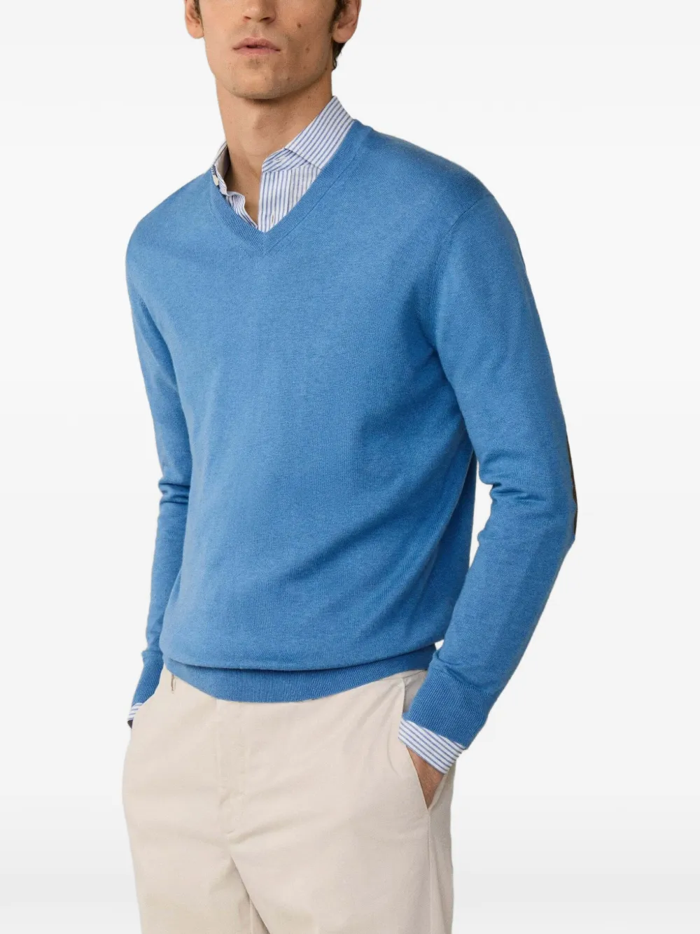 Hackett Elbow-patch V-neck Sweatshirt In Blue