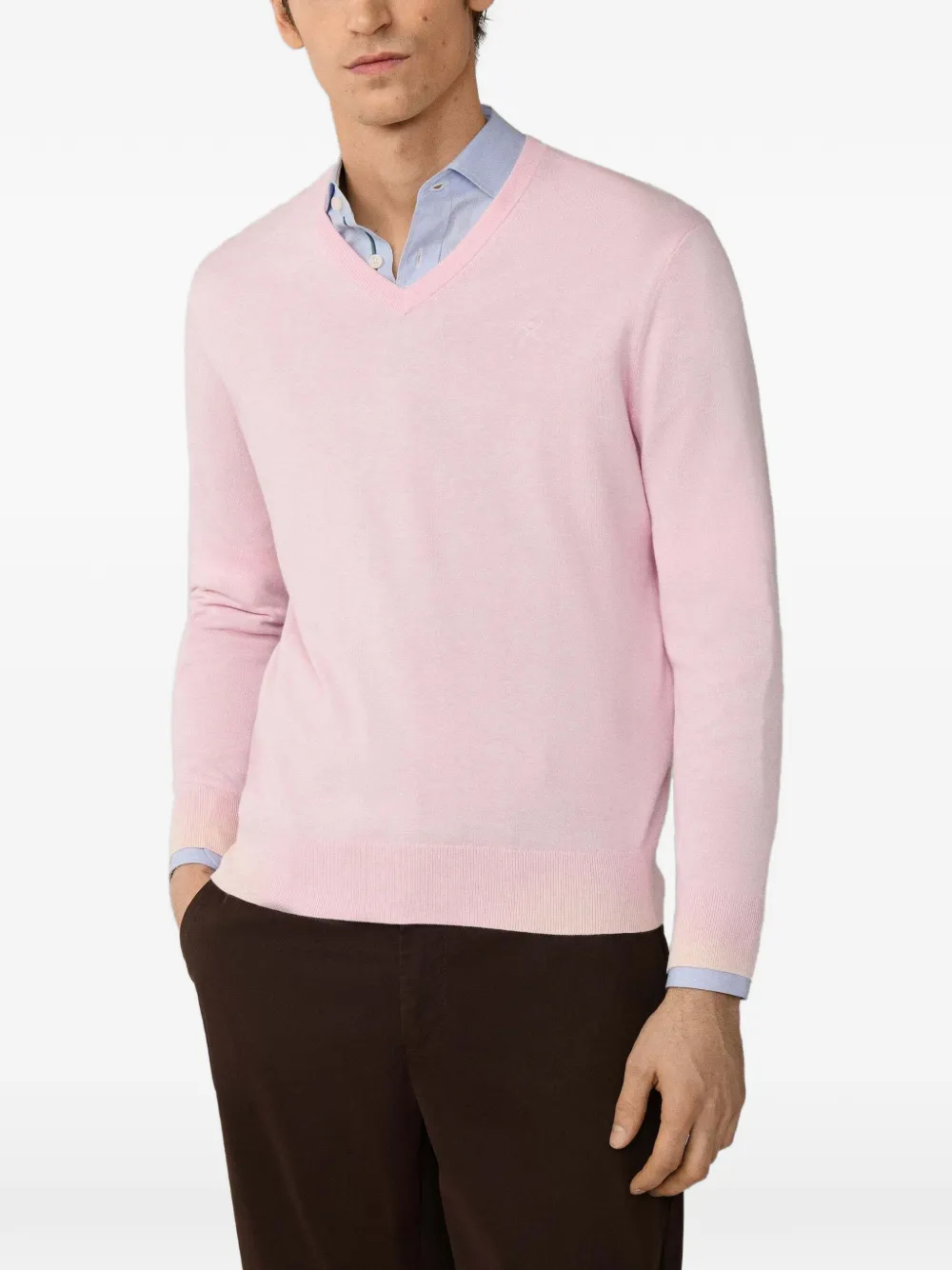 Hackett Embroidered-logo V-neck Cotton Jumper In Pink