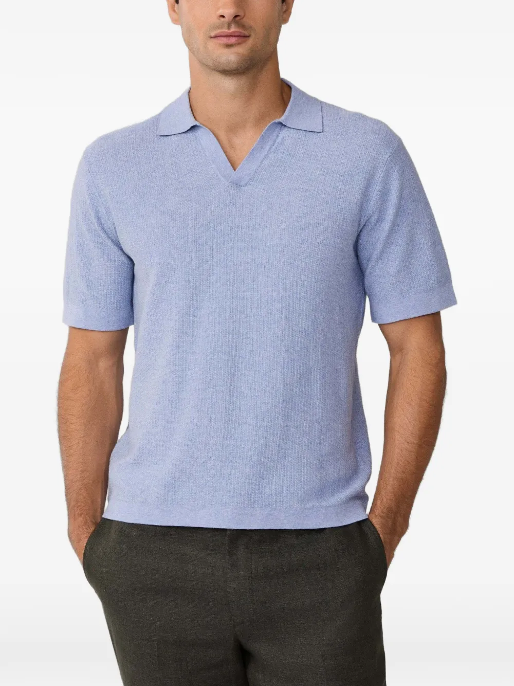 Hackett Riviera Textured-knit Polo Shirt In Blue