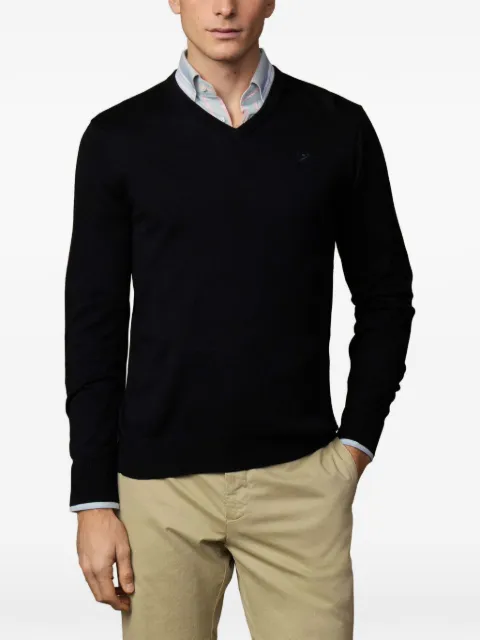 Hackett London embroidered-logo V-neck cotton jumper