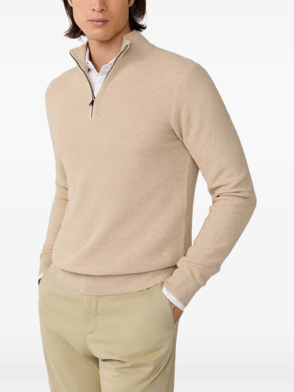 Hackett London Half-Zip-Pullover mit Wabenstich - Nude