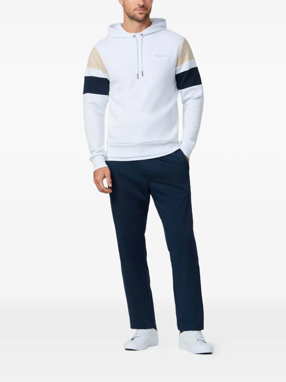 Hackett London Resort hoodie met streepdetail en trekkoord Wit