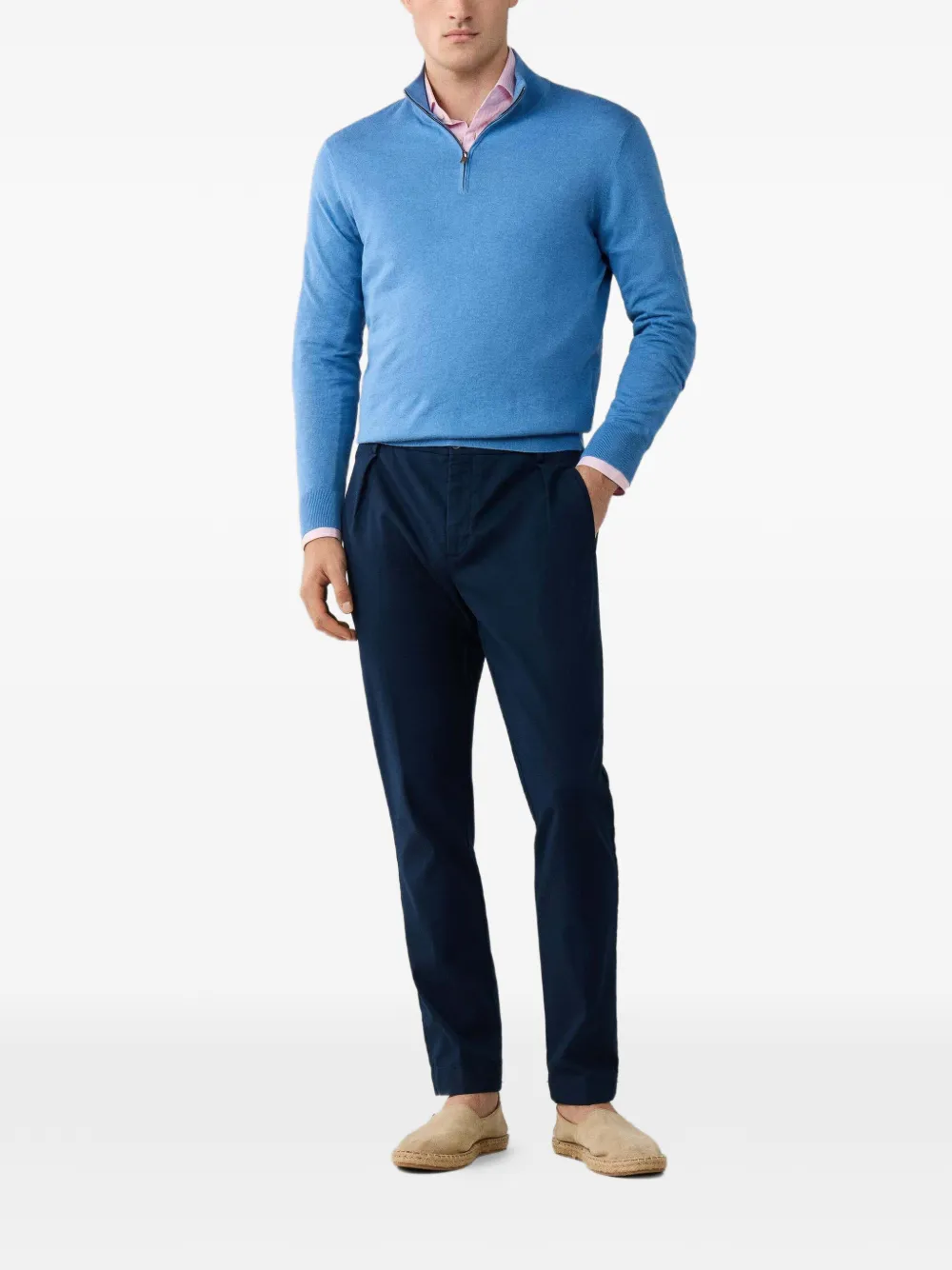 Hackett Half-zip Elbow-patch Sweater In Blue