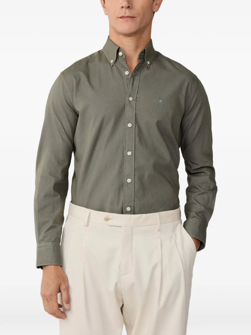 Hackett Garment-dyed Oxford Shirt In Green