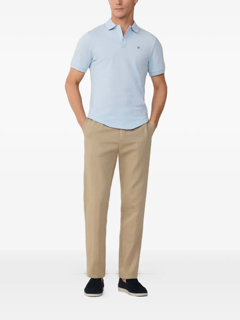 Hackett 로고 자수 코튼 피케 폴로 셔츠 In Blue