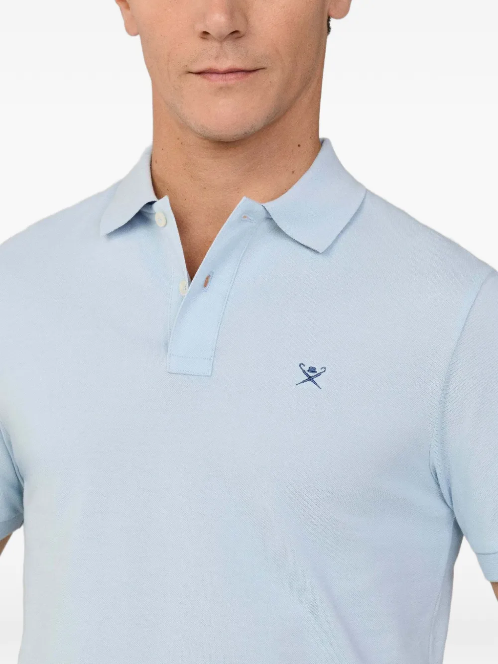 Hackett 로고 자수 코튼 피케 폴로 셔츠 In Blue