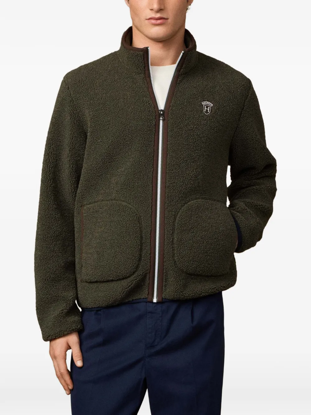 Hackett Heritage Badge Teddy-fleece Jacket In Green