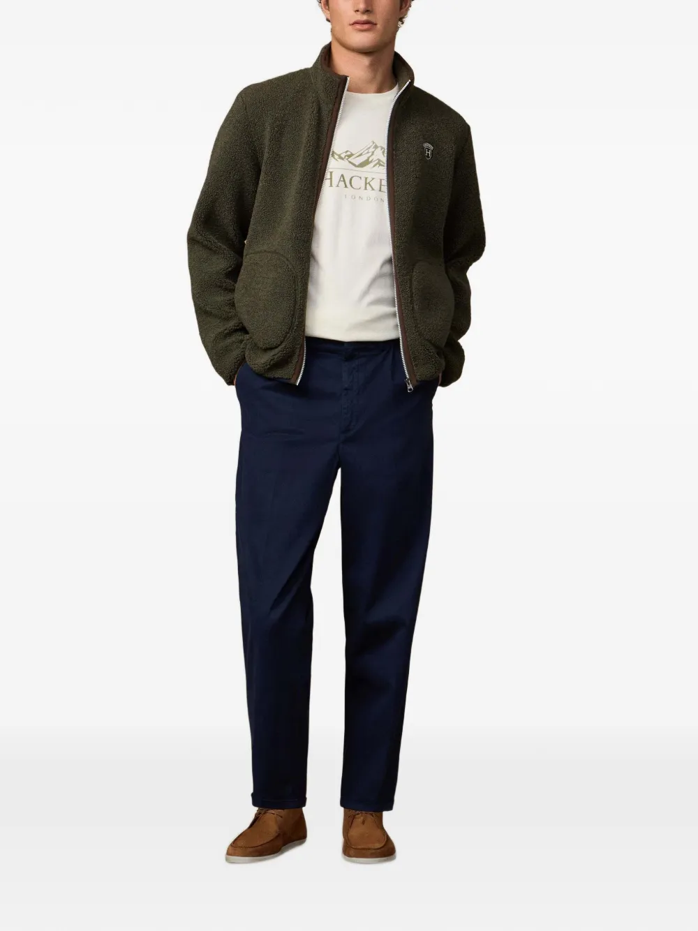 Hackett London Heritage Badge fleece jack met teddybeer Groen
