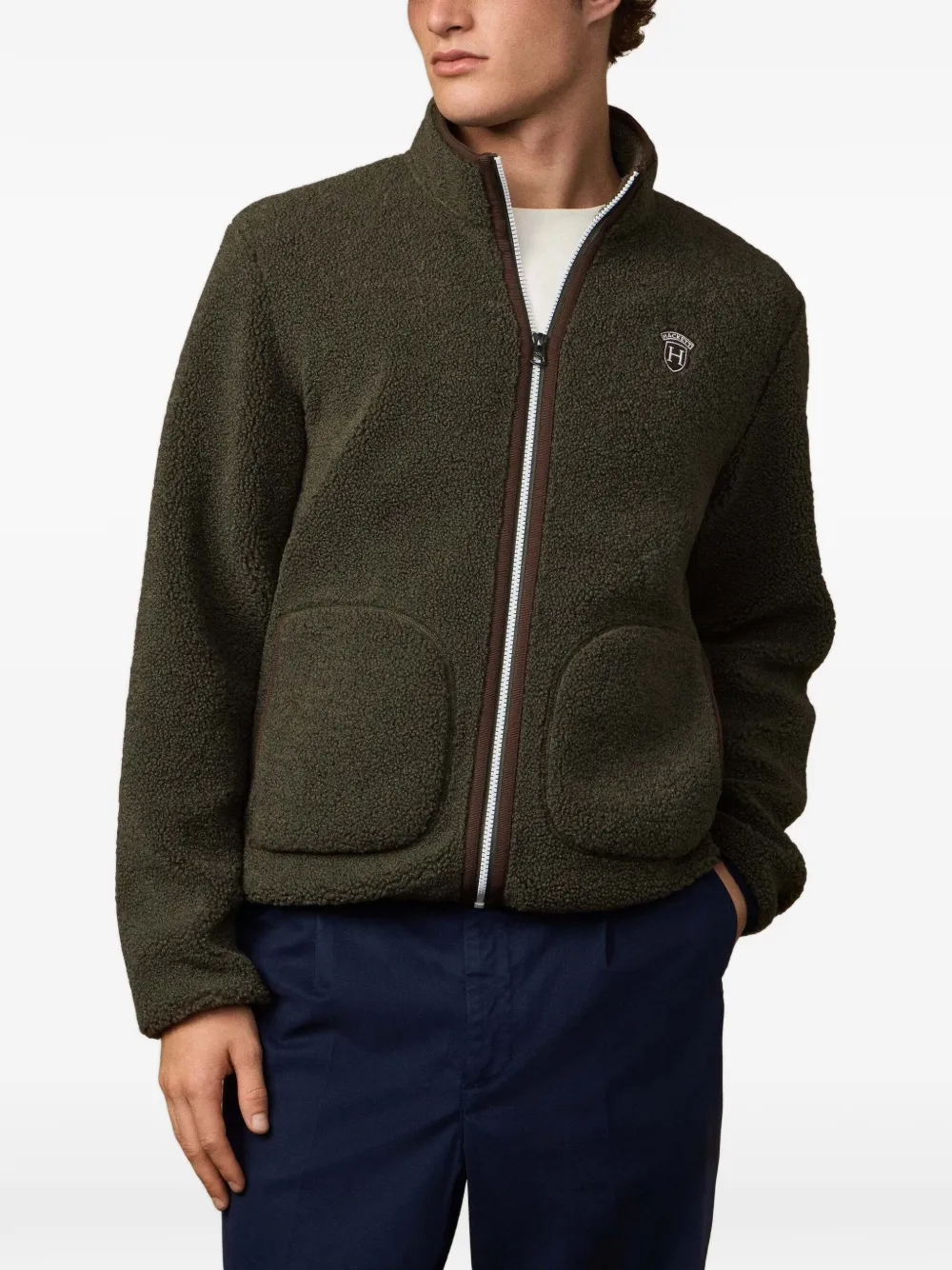 Hackett London Heritage Badge fleece jack met teddybeer Groen