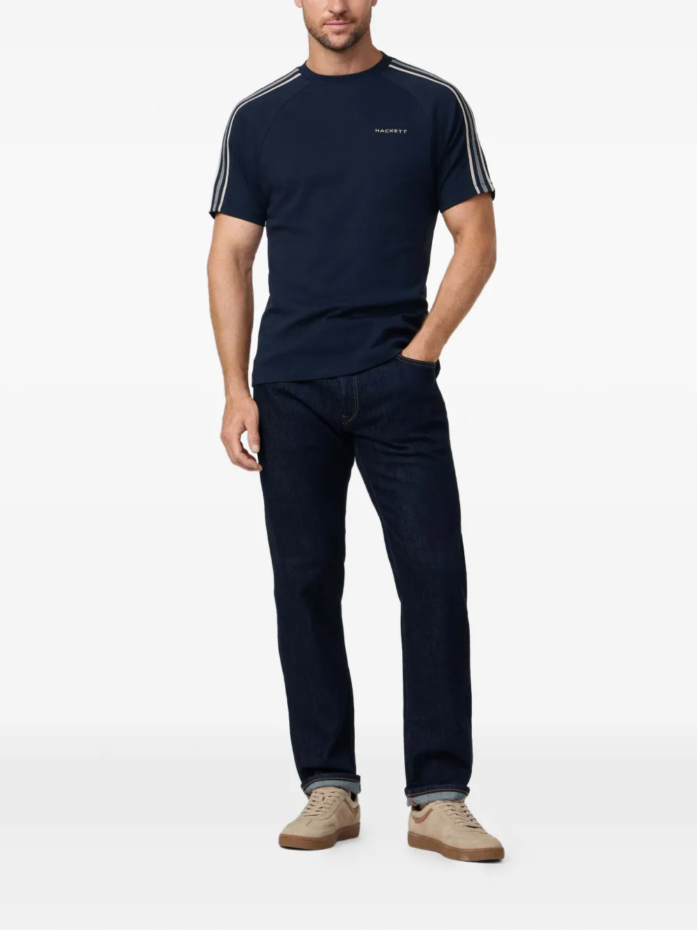 Hackett London T-shirt met banddetail Blauw