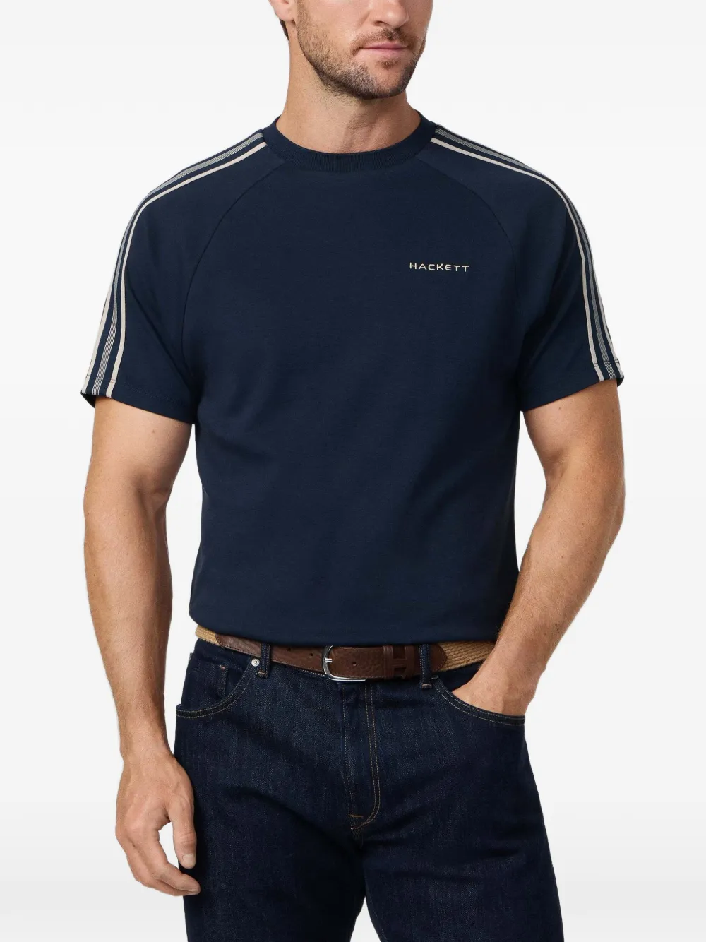 Hackett London T-shirt met banddetail Blauw