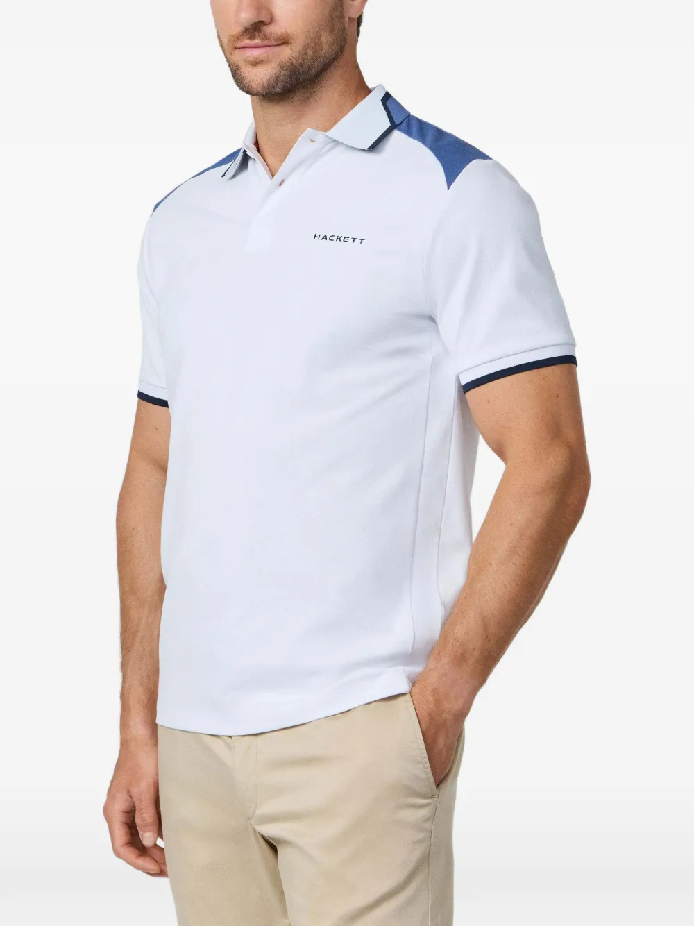 Hackett London Poloshirt met geborduurd logo en colourblocking Wit