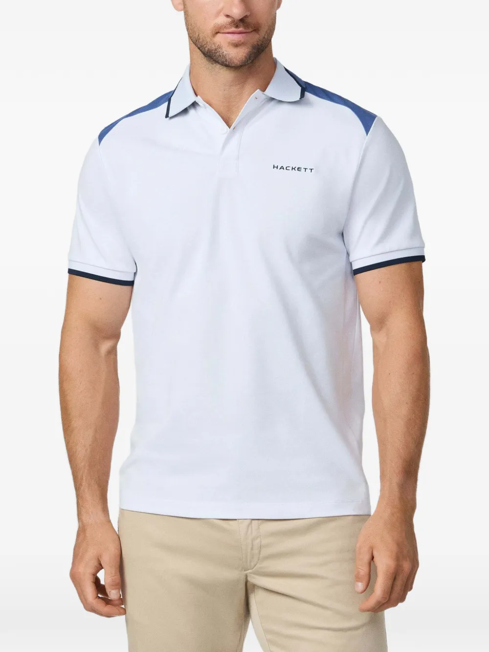 Hackett Colour-block Embroidered-logo Polo Shirt In White