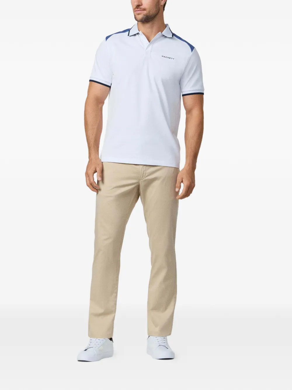 Hackett London Poloshirt met geborduurd logo en colourblocking Wit
