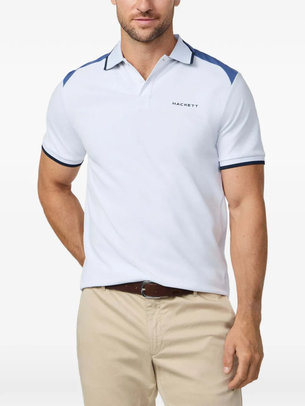 Hackett London Poloshirt met geborduurd logo en colourblocking Wit