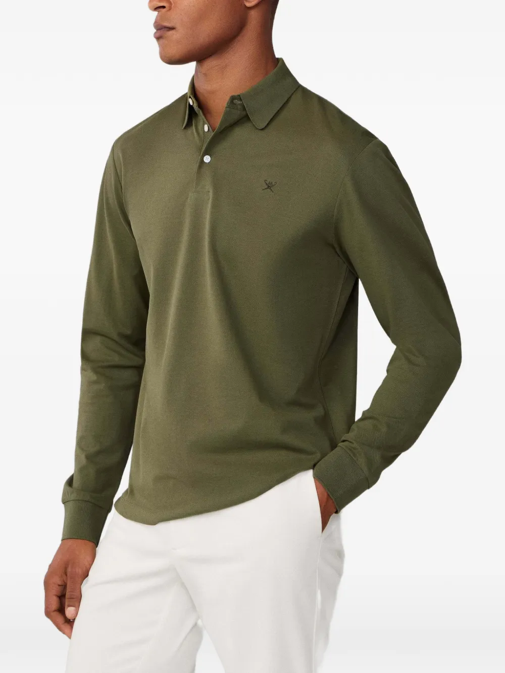 Hackett London Poloshirt met borduurwerk en lange mouwen Groen