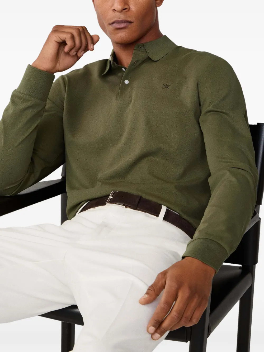 Hackett London Poloshirt met borduurwerk en lange mouwen Groen