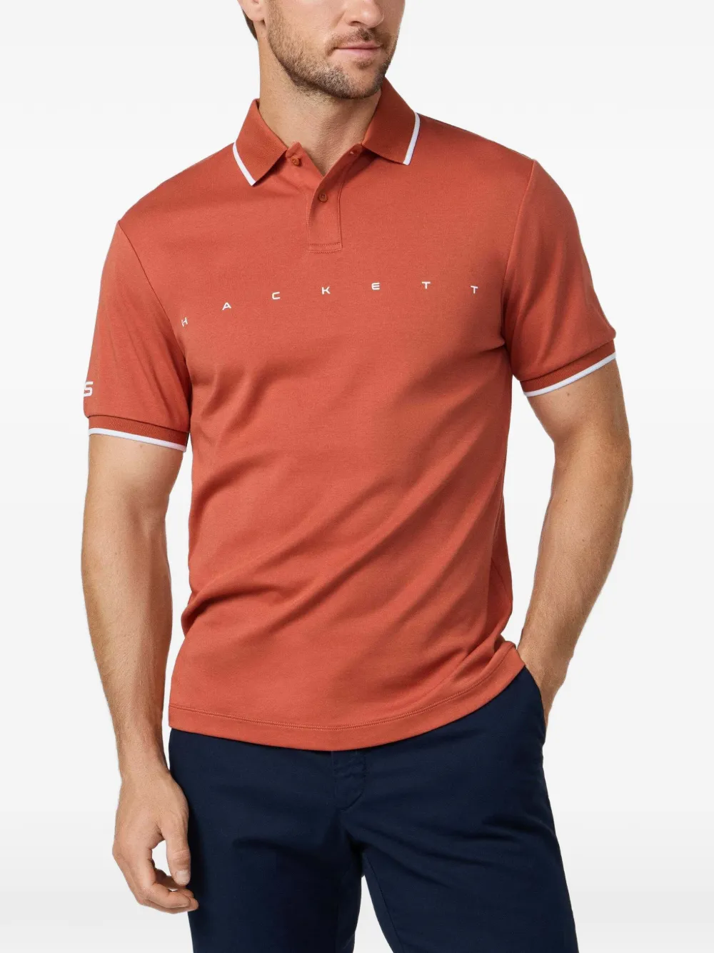 Hackett Logo-print Short-sleeve Polo Shirt In Orange