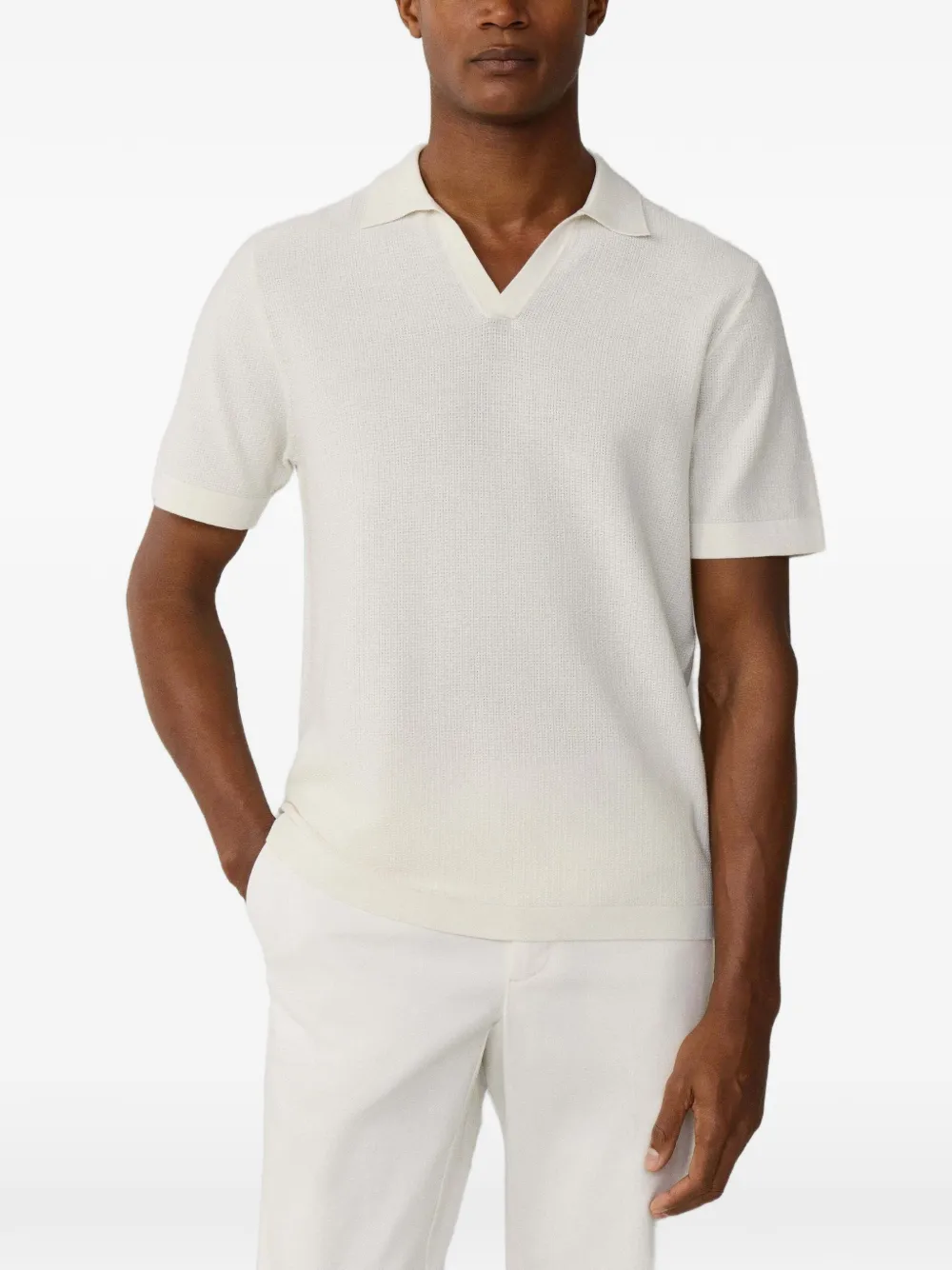 Hackett Short-sleeve Knitted Cotton Polo Shirt In Neutral