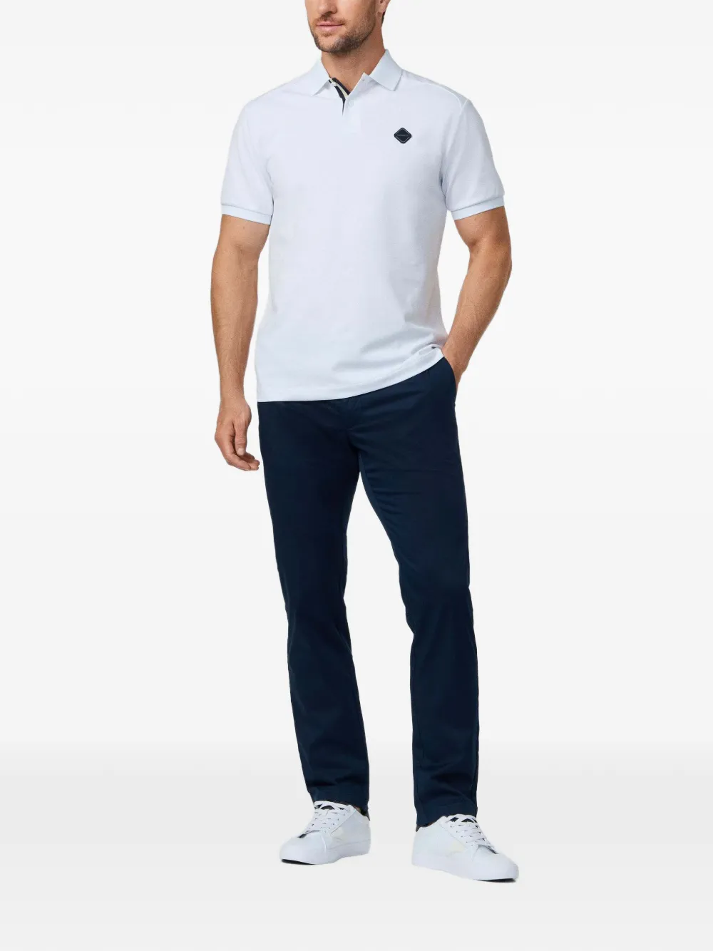 Hackett London Poloshirt met gestreepte bies en logopatch Wit