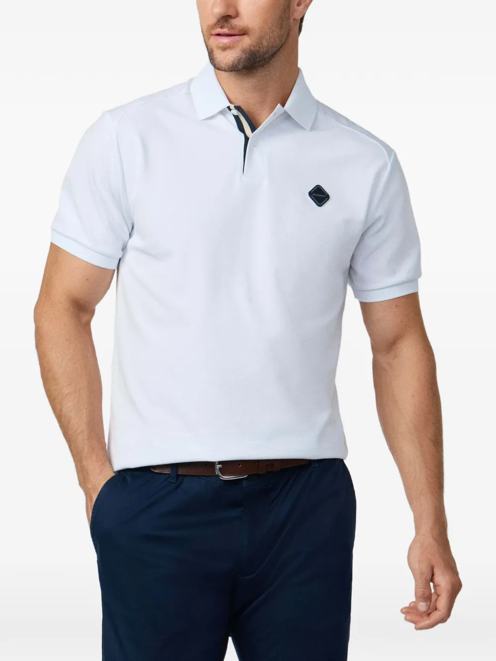 Hackett Striped-placket Logo-badge Polo Shirt In White