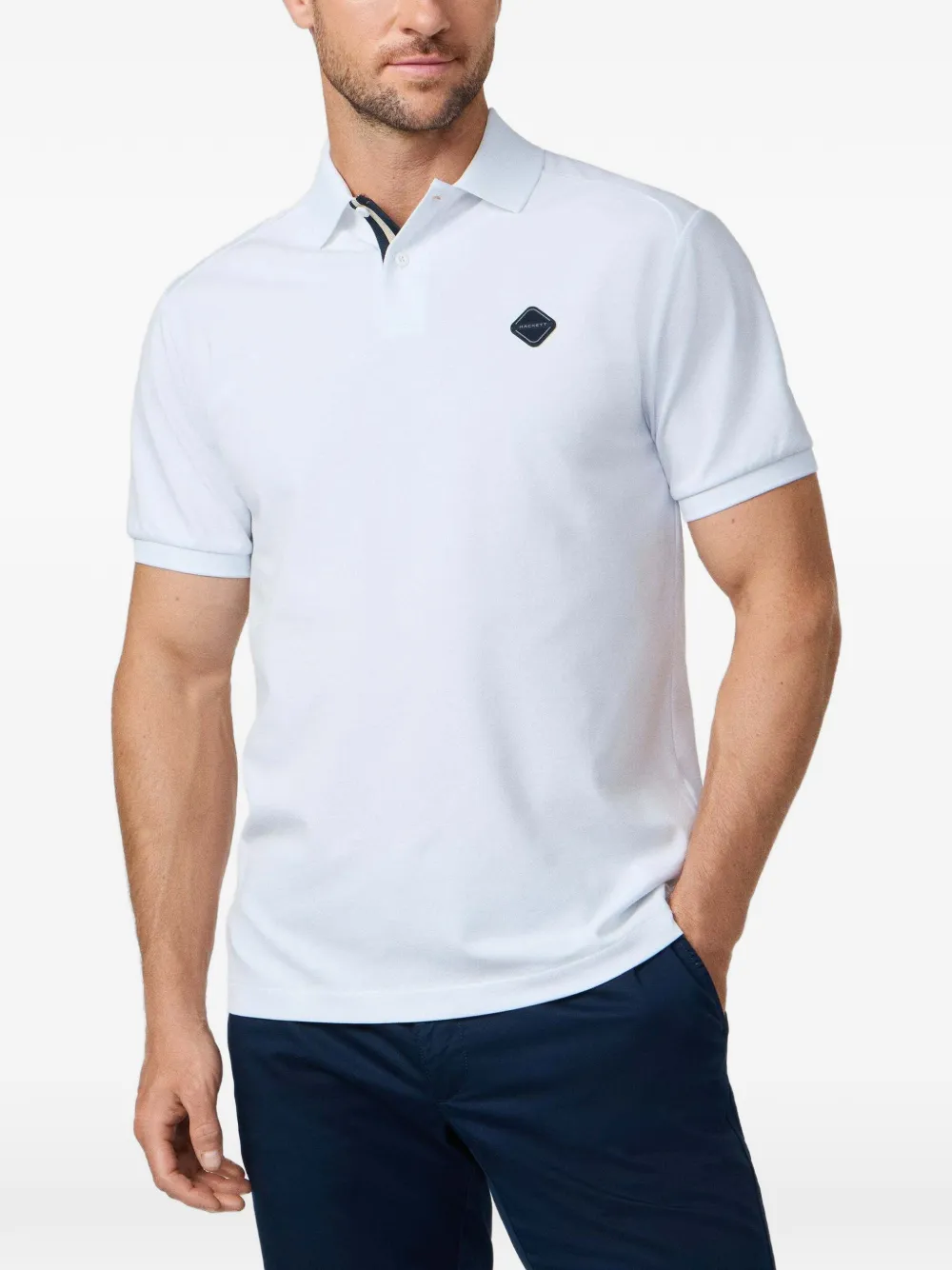 Hackett London Poloshirt met gestreepte bies en logopatch Wit