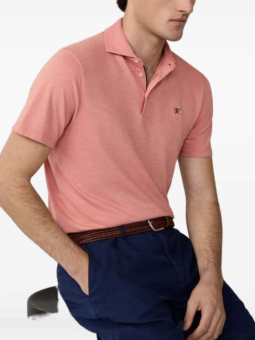 Hackett London Poloshirt van katoen-linnen met geborduurd logo Roze