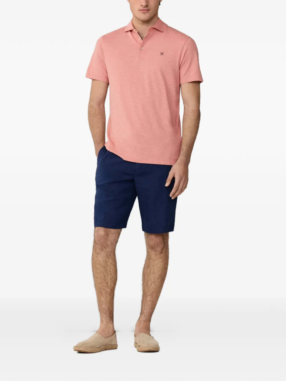 Hackett London Poloshirt van katoen-linnen met geborduurd logo Roze