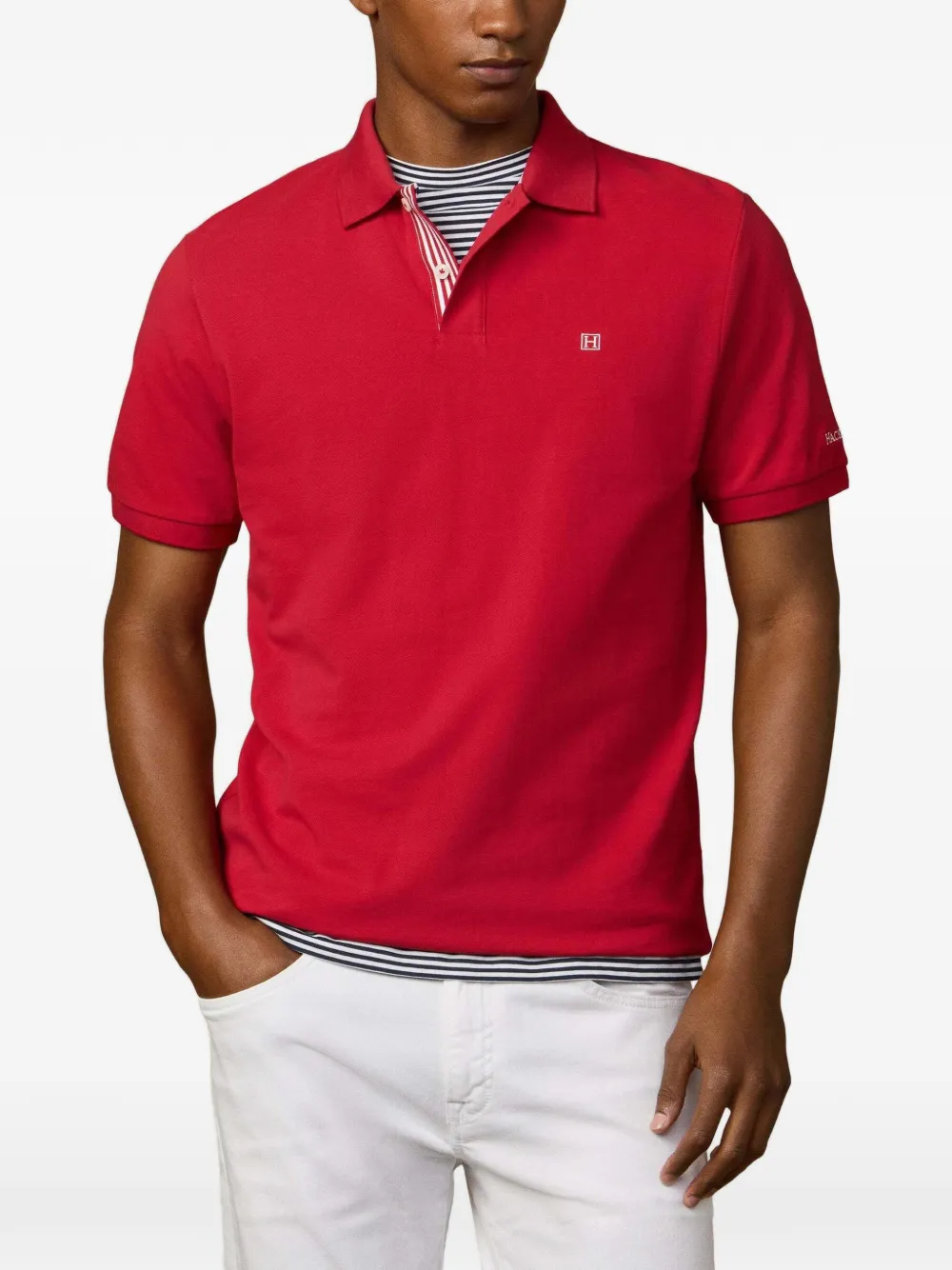 Hackett London Poloshirt met gestreepte afwerking en geborduurd logo Rood
