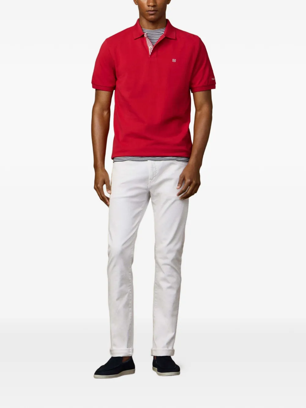 Hackett London Poloshirt met gestreepte afwerking en geborduurd logo Rood