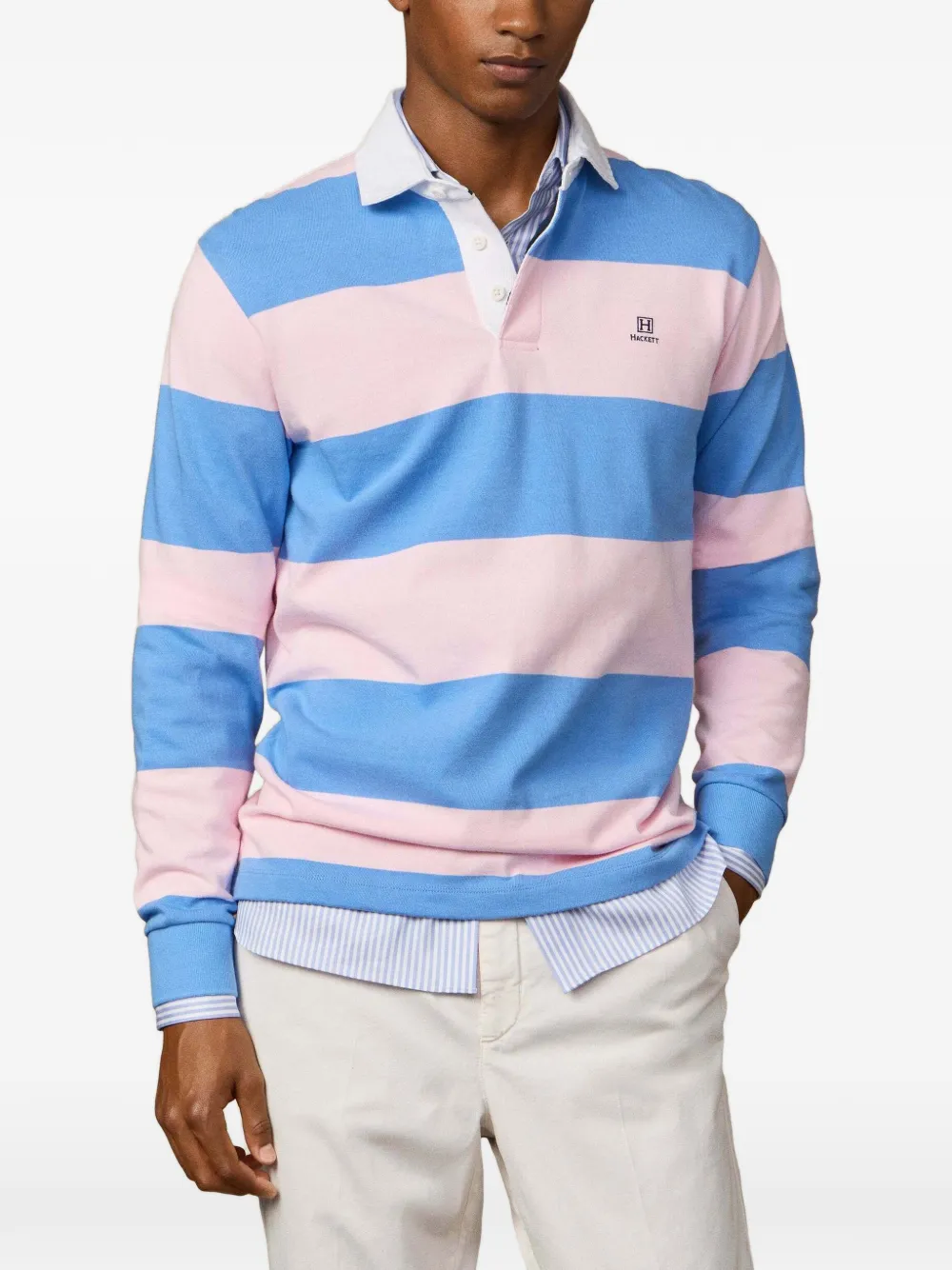 Hackett Striped Cotton-jersey Rugby Shirt In Blue