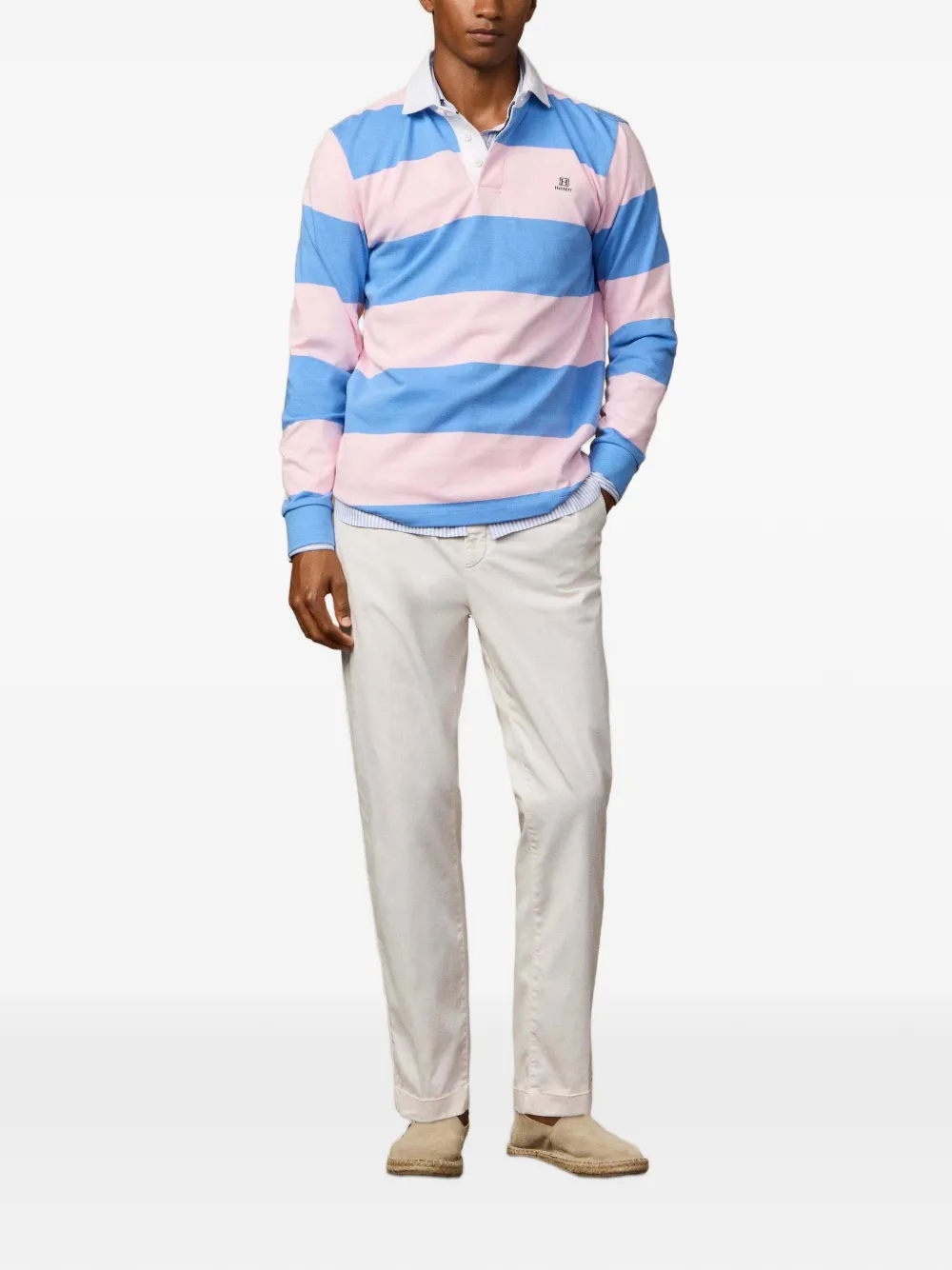 Hackett London Gestreept katoenen-jersey rugby shirt Roze