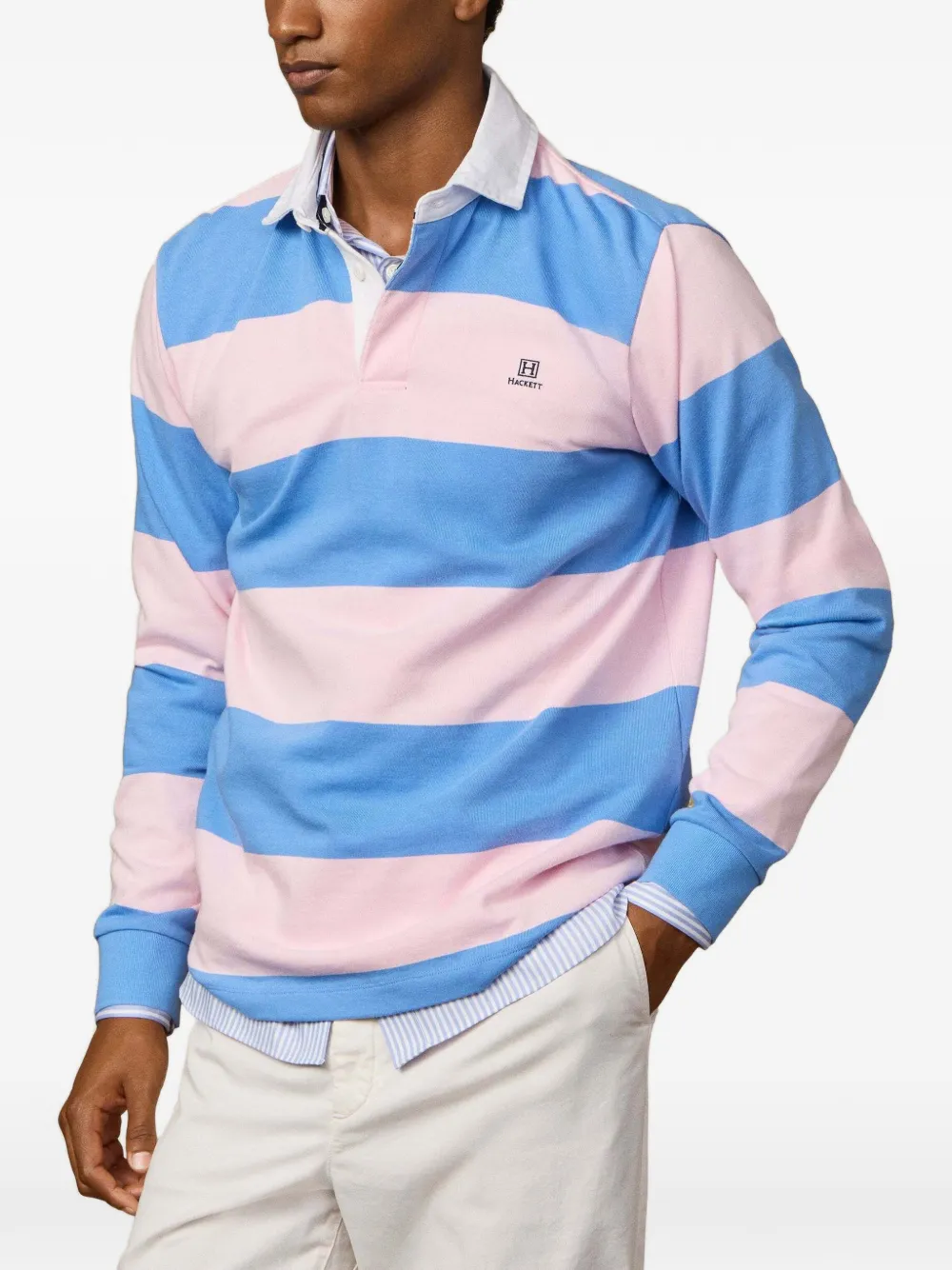 Hackett London Gestreept katoenen-jersey rugby shirt Roze