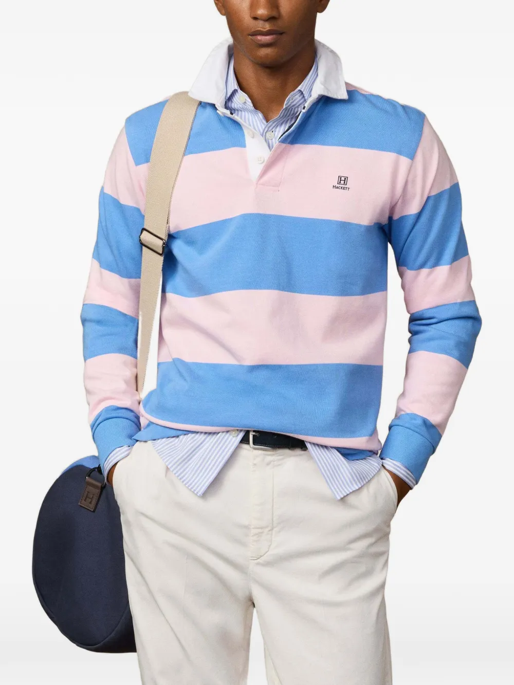 Hackett London Gestreept katoenen-jersey rugby shirt Roze